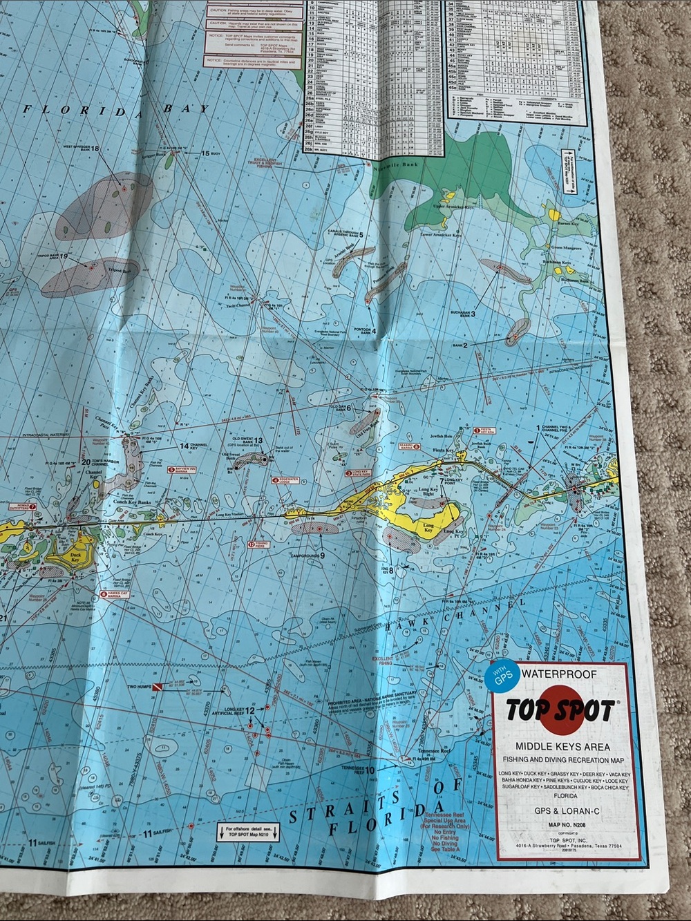 Top Spot Waterproof Nautical Map - Middle Keys Area - Blue/Yellow